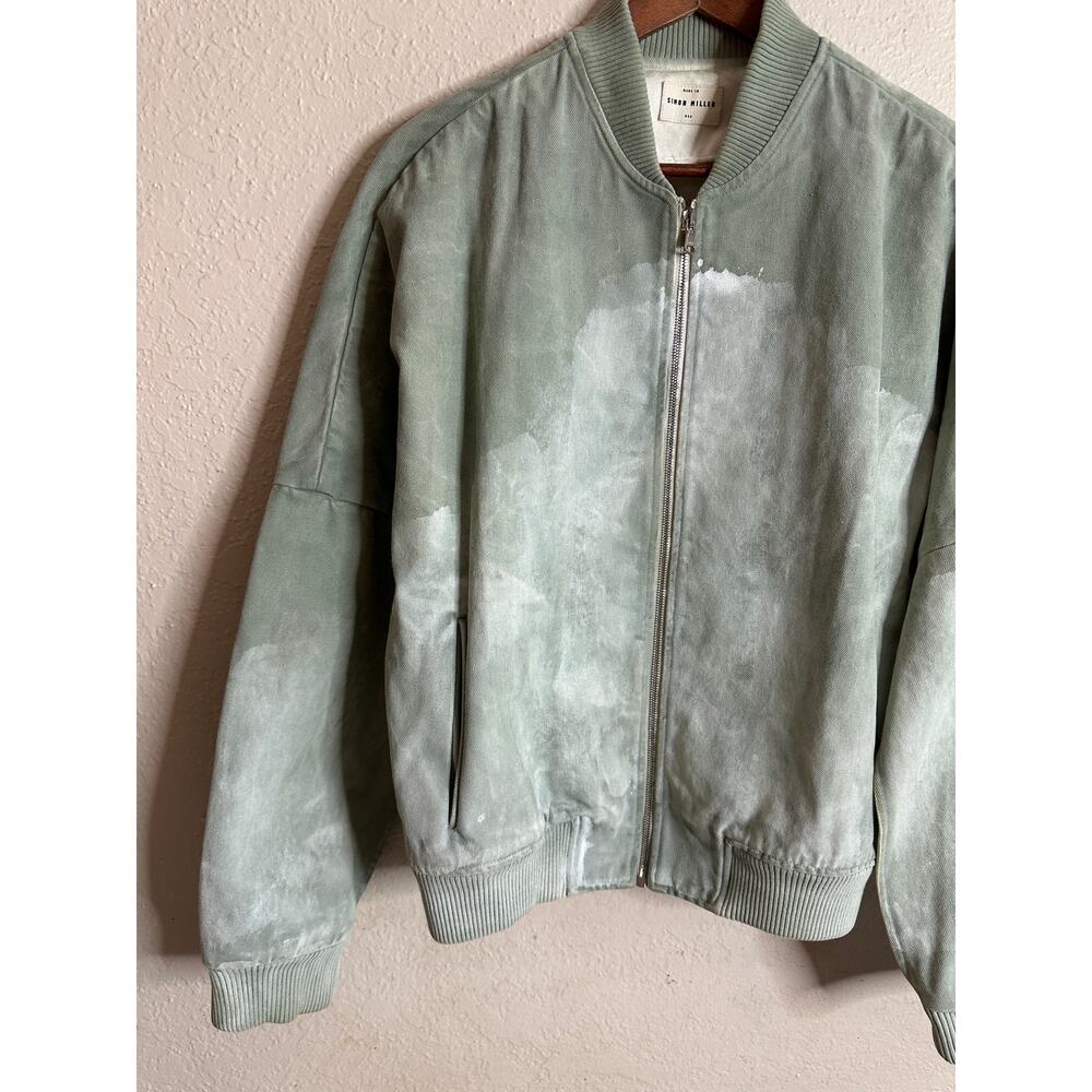 Simon Miller Stone Washed Sage Green Bomber Denim Jacket Mens Medium - Picture 11 of 13